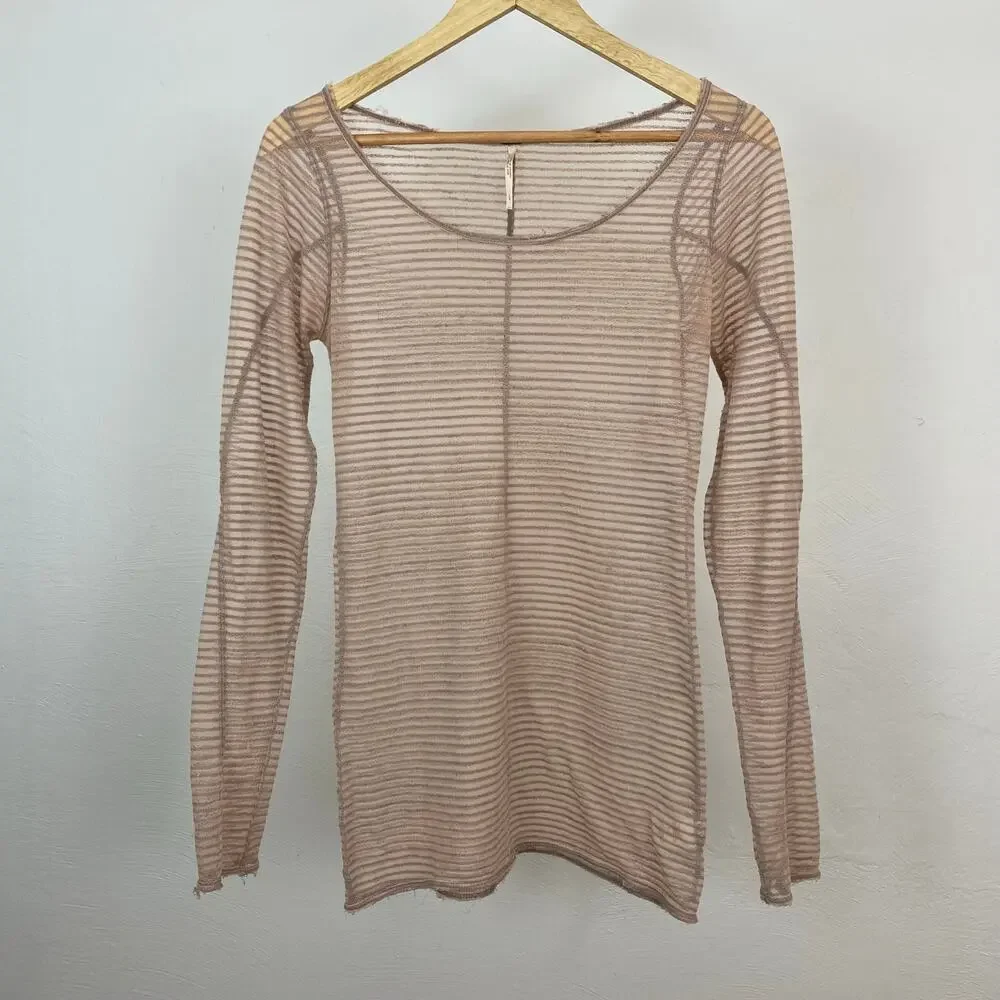 Free People Striped Burnout Top - Sand - Size Large